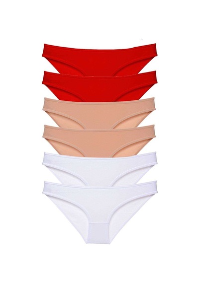 6 adet Süper Eko Set Likralı Kadın Slip Külot 547 Kırmızı-Ten-Beyaz
