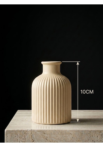Premium - Antik Bej Renk - 10cm - Kendinden Kokulu - Çizgili Pampas Vazosu