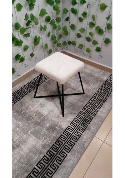 Özcan Metal Metal Puf Teddy Kumaş Dekoratif Çok Amaçlı Peluş Puf Tabure Bench Koltuk Sandalye Beyaz