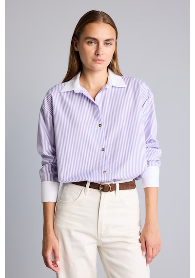 Defacto Oversize Kontrast Yaka Çizgili Poplin Gömlek I8664ax26aupr141 Mor-pr141