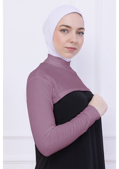 Loggia Balıkçı Yaka Boyunluklu Kolluk Gül Kurusu Pembe - Likralı Dik Yakalı Kadın Body Tesettür Crop Bolero Gül Kurusu