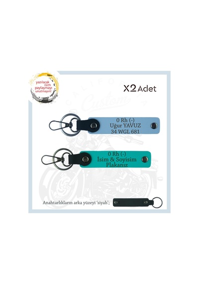 İsmime Özel Plaka Ve 0 Rh - Kan Grubu Yazılı Kişiselleşmiş X2 Anahtarlık Set, K Turkuaz-mavi-syh