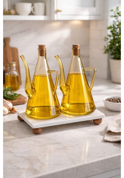 Qerhome Mermer Stantlı Glazzy Düz Tasarım Yağdanlık 750 Ml +750 Ml Amber Amber