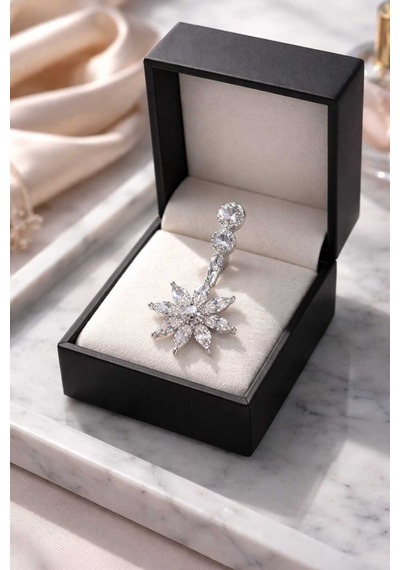 316l Cerrahi Çelik Göbek Piercing Zirkon Taşlı Sallantılı Kadın Piercing Paslanmaz Kararmaz Figürlü Fashion Özel Tasarım Göbek Piercing Modeli - 25 Gümüş