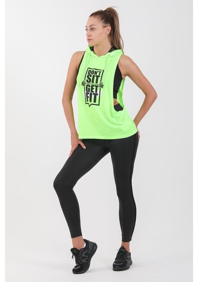 Maraton Active Regular Kadın Kapşonlu Kolsuz Gym Neon Yeşil Atlet 17503-Neon Yeşil