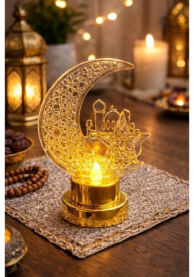 Gold Ayyıldız Pilli Led Işık, Askılı Fener Süsü Sarı Işıklar Peri Işıkları Aydınlatmalı Şerit Led Ramazan Süsü Led Işık .