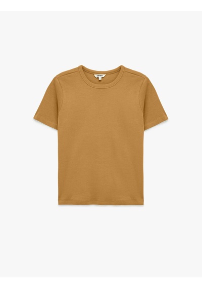 Koton Slim Fit Pamuklu Kısa Kollu Bisiklet Yaka Basic Tişört Kahverengi 6sak50076ek Kahve