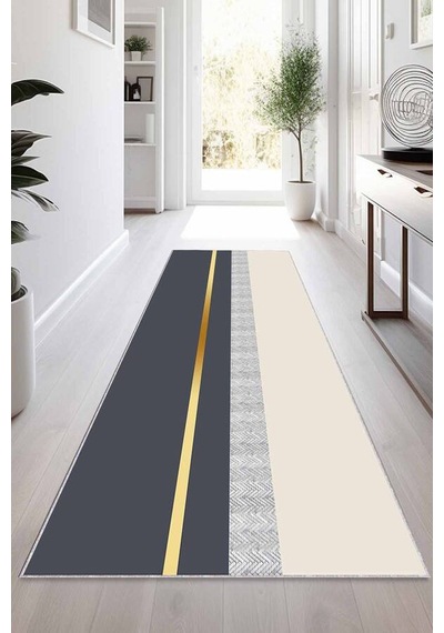 Antrasit Gold Kaymaz Modern Kesme Rulo Yolluk Halı Vh011n11