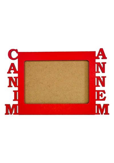 Anneler İçin Kırmızı Ahşap Fotoğraf Çerçevesi Canım Annem