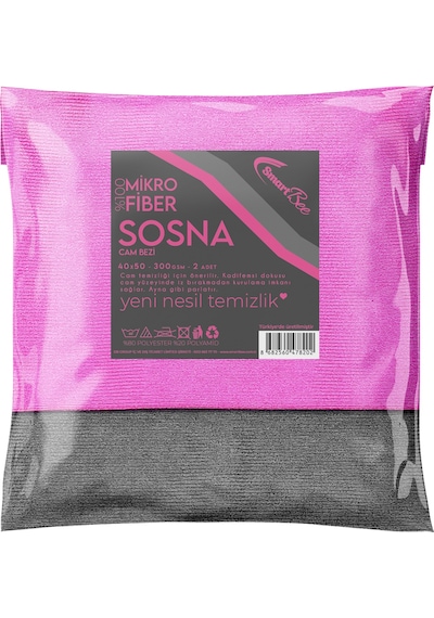 Smartbee Sosna Mikrofiber Kalın Cam Bezi Gri - Pembe 40 x 50 CM 2'li