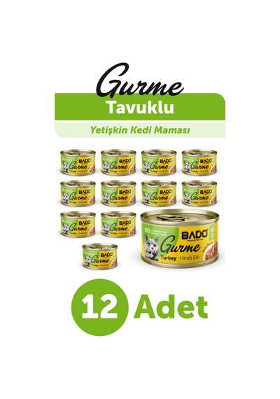 Bado Gurme Yaş Yetişkin Kedi Maması Hindi Etli 85 Gr 12 Adet
