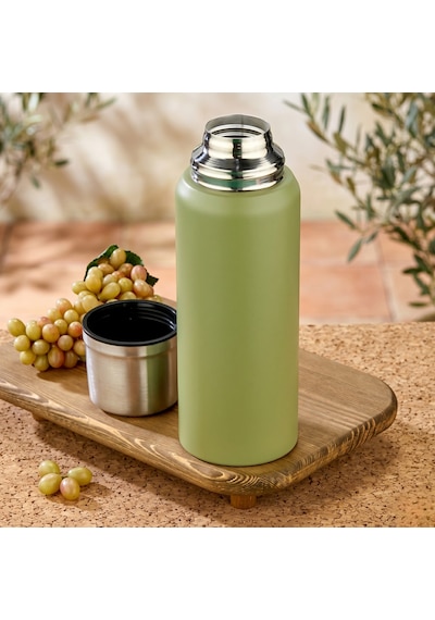 1 Litre Çift Katlı Çelik Termos-24 Saat Sıcak, 48 Saat Soğuk, Kamp, Piknik, Ofis, Seyahat Haki