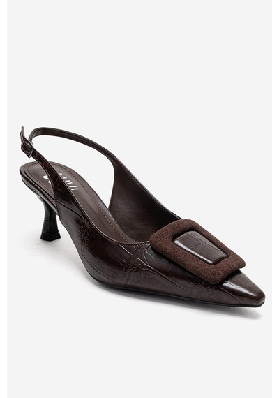 Luvishoes Dublın Kahverengi Baskı Tokalı Kadın Topuklu Ayakkabı Kahverengi