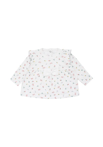 Bebegen Kız Bebek Ekru Renkli Minik Çiçek Desenli Fırfırlı Pijama Takımı