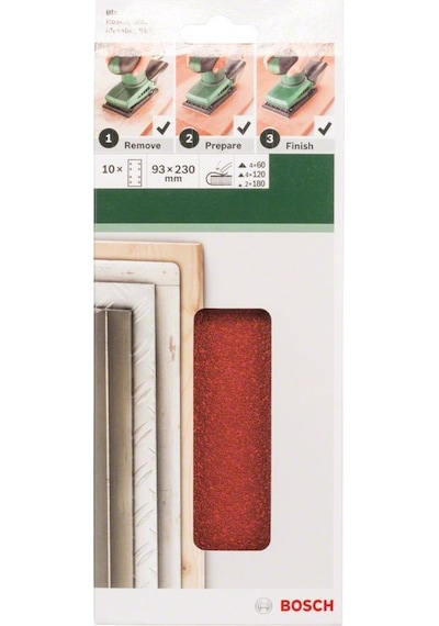 Bosch Zımpara Kağıdı 10'Lu Set, 93 X 230 Mm 60/120/180 Kum 8 Deli