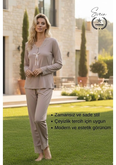 Svein Pijama Vizon Penye Kadın Pijama Takımı Rahat Ev Giyim Günlük Ve Çeyizlik Nefes Alabilen Yumuşak Vizon
