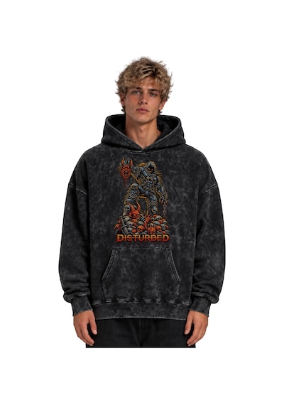 Sevbano Disturbed Rock Metal Müzik Grubu Baskılı Unisex Oversize Yıkamalı Siyah