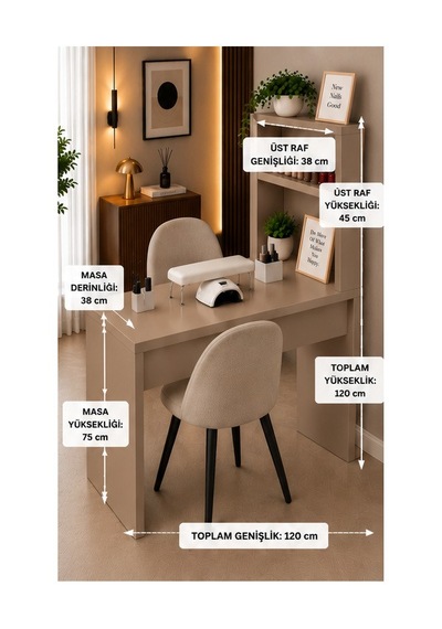 Pudra Manikür Masası Makyaj Masası Protez Tırnak Masası Çok Amaçlı Masa %100 Mdf Krem
