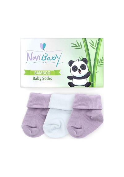 Novibaby 3'lü Bambu Yenidoğan Bebek Çorabı I Purpy I 0-6 ay "Karışık Renkli"