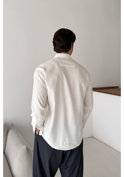 Erkek Oversize Modal Gömlek Ekru