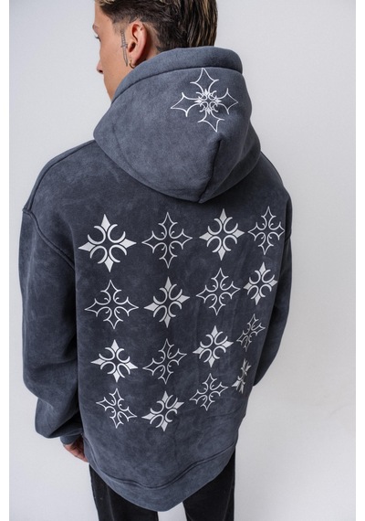Respire Erkek Muse Baskılı Yıkamalı Kapüşonlu Oversize Hoodie Füme