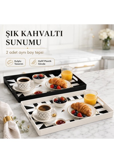 2'li Servis Tepsisi Seti - 38 X 28 X 3,5 Cm Büyük Boy Sunum Tepsisi - Siyah Beyaz Çizgili Desen - Kulplu Plastik Kahvaltı Çay Kahve İkram Seti - Mutfak Salon Balkon Ve Davet Kullanımı 2'li Servis Tepsisi Seti - 38 X 28 X 3,5 Cm Büyük Boy Sunum Tepsisi - Siyah Beyaz Çizgili Desen - Kulplu Plastik Kahvaltı Çay Kahve İkram Seti - Mutfak Salon Balkon Ve Davet Kullanımı