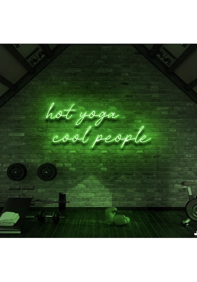 Hot Yoga Cool People Yazılı Neon Tabela Yeşil