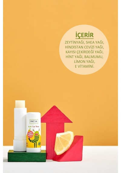 INCIA %100 Doğal Kids Dudak Besleyici Limonlu Bitkisel Nemlendirici Dudak Bakım Kremi 6 G
