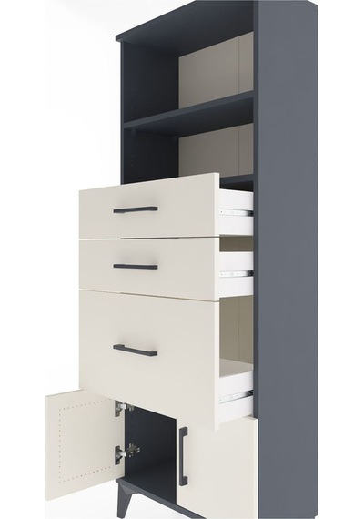 Arges Dolap 2 Raflı 3 Çekmeceli 2 Kapaklı 60x30x163 Antrasit-... Antrasit