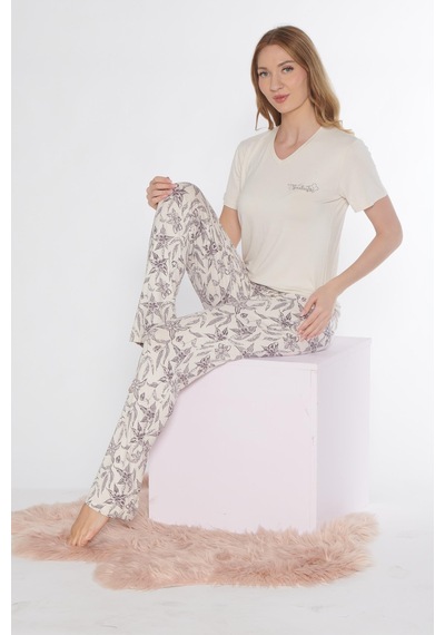 Kısa Kol Viskon Pijama Takımı Flz 88-116 Taş