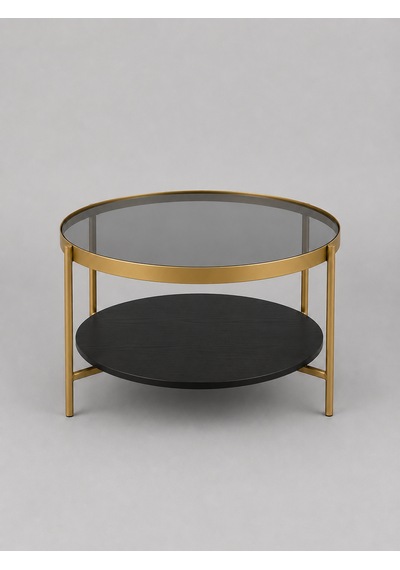 Oslo Orta Sehpa Füme Temperli Cam Gold Metal Ayak Siyah