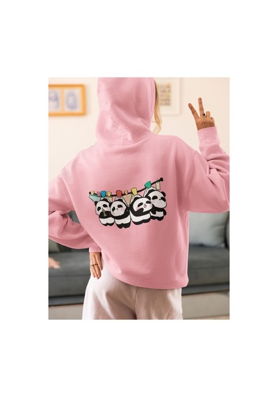 Stil X Sevimli Pandalar Baskılı Kadın Sweatshirt Pembe-1