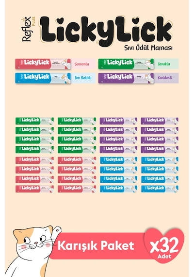 Reflex Plus Lickylick Sıvı Ödül Maması Karışık Paket 15 Gr X 32 Adet