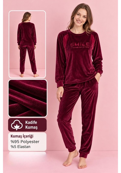 Boyraz Kadın Kışlık Fransız Kadife Bisiklet Yaka Uzun Kol Pijama Takımı 03092- 1 Adet Bordo Boyraz Kadın Kışlık Fransız Kadife Bisiklet Yaka Uzun Kol Pijama Takımı 03092- 1 Adet Bordo