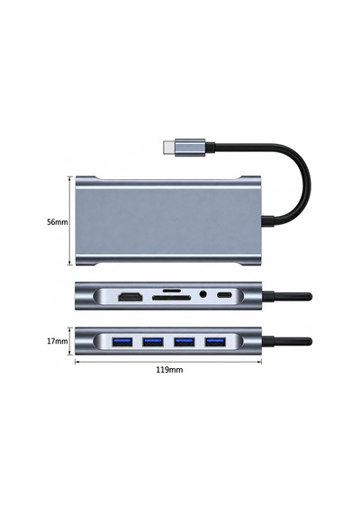 11 İn 1 Arada Usb-c Hub Type-c Çoklayıcı Adaptör, 4k Hdmı, Vga, Rj45 Ethernet, Pd Şarj, Usb 3.0 + 3 Usb 2.0, Sd/tf Kart Okuyucu, 3.5 Mm Ses Çıkışı, Tüm Type-c Cihazlarla Uyumlu