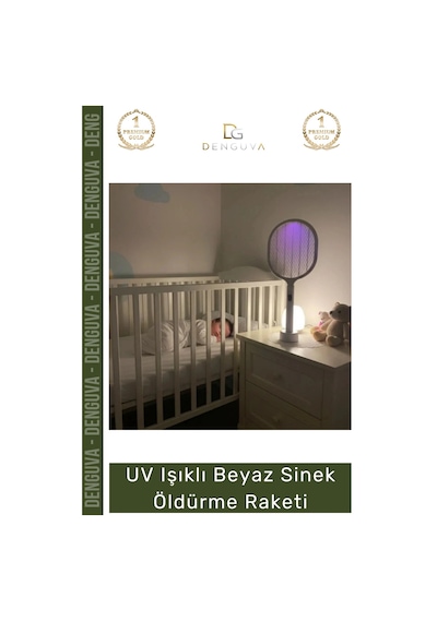 Sinekraketi Usb Şarjlı Standlı Dijital Gösterge Mor Işık Etkili Uv Işıklı Beyaz Sinek Öldürme Raket
