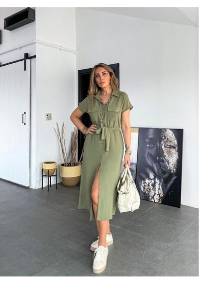 Pasaklı Giyim Kadın Geniş Kesim Cepli Kısa Kollu Düğmeli Günlük Uzun Yazlık Safari Gömlek Elbise Haki K4045407 Pasaklı Giyim Kadın Geniş Kesim Cepli Kısa Kollu Düğmeli Günlük Uzun Yazlık Safari Gömlek Elbise Haki K4045407