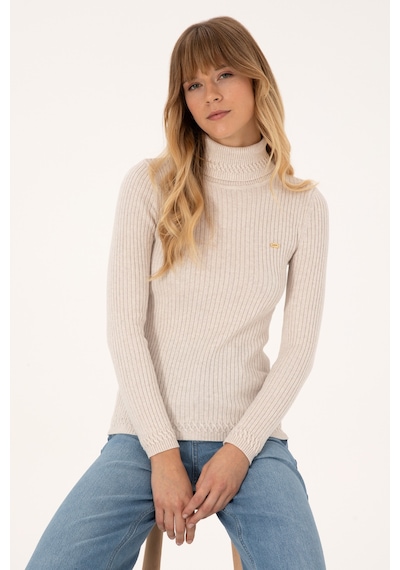 U.S. Polo Assn. Kadın Krem Melanj Boğazlı  Kazak 50307877-VR159