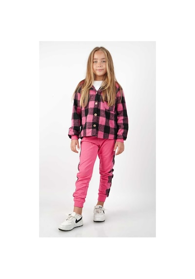 Esila Kids Ekose Desenli Kız Çocuk Pamuklu Örme Üçlü Takım Fuşya