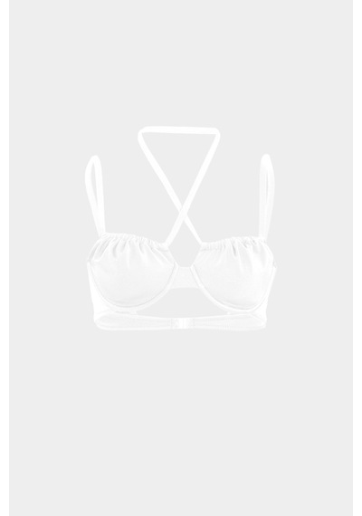 Açelyaokcu Premium Büzgü Detaylı Luna Slim Fit Kadın Bikini Üstü Beyaz
