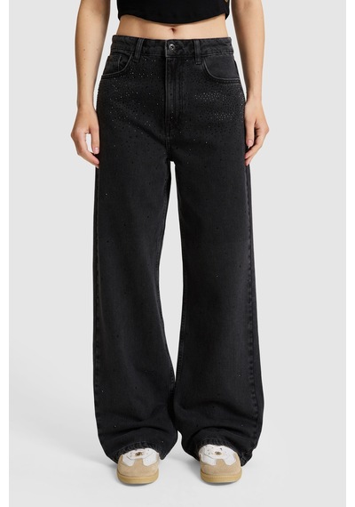 U.S. Polo Assn. Kadın Siyah Loose Fit Jean Pantolon 50330035-dn0027