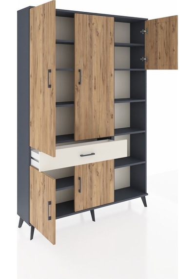 Arges Dolap 10 Raflı Tek Çekmeceli 5 Kapaklı 132x30x195 Antrasit-çam/aytaşı Atlas Çam/aytası Arges Dolap 10 Raflı Tek Çekmeceli 5 Kapaklı 132x30x195 Antrasit-çam/aytaşı Atlas Çam/aytası