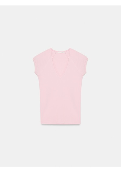 Dilvin 32894 V Yaka Fit T-shirt-toz Pembe