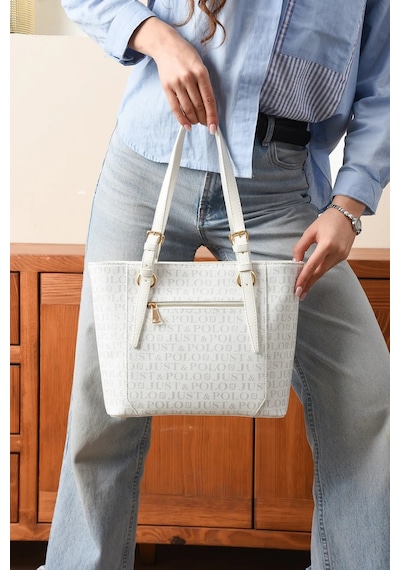 Just Polo Kadın Baskı Desenli Büyük Boy El Çantası 342205mh Beyaz