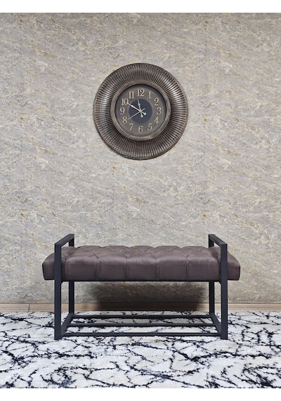 Zafir Siyah Boyalı Metal 80 Cm Puf Bench - Antre Puf - Hol Bench - Puf - Oturak - Bench Kahverengi