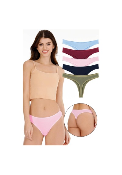Sensu Kadın Pamuklu Tanga Karışık Renkler 5'li Külot Set - Kts3047 Karışık