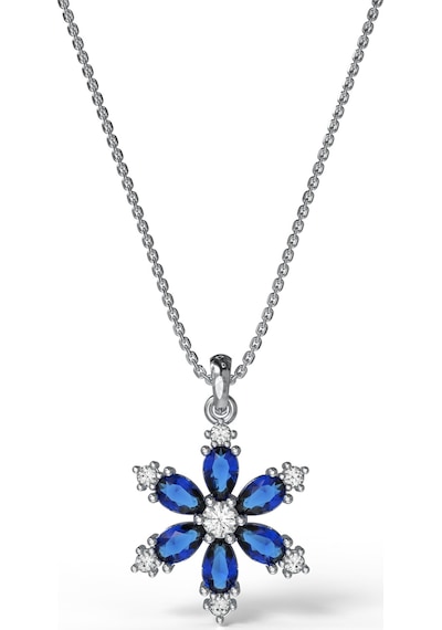 925 Ayar Safir Taşlı Rodyum Lotus Çiçeği Gümüş Kolye Rn10305 Gümüş