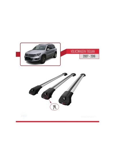 Volkswagen Tiguan 2007-2016 Arası İle Uyumlu Ace-1 Ara Atkı Tavan Barı Gri 3 Adet Bar
