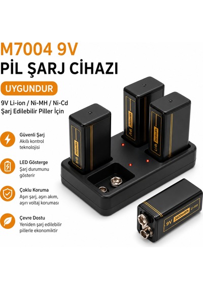 Qasul 9v Pil Şarj Cihazı 4 Yuvalı Micro Usb Girişli Li-ıon Ni-mh Ni-cd Uyumlu Akıllı Şarj Cihazı