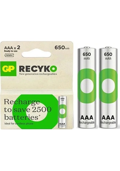 Gp Recyko 650 Mah R03 Aaa Şarjlı 2'li İnce Kalem Pil